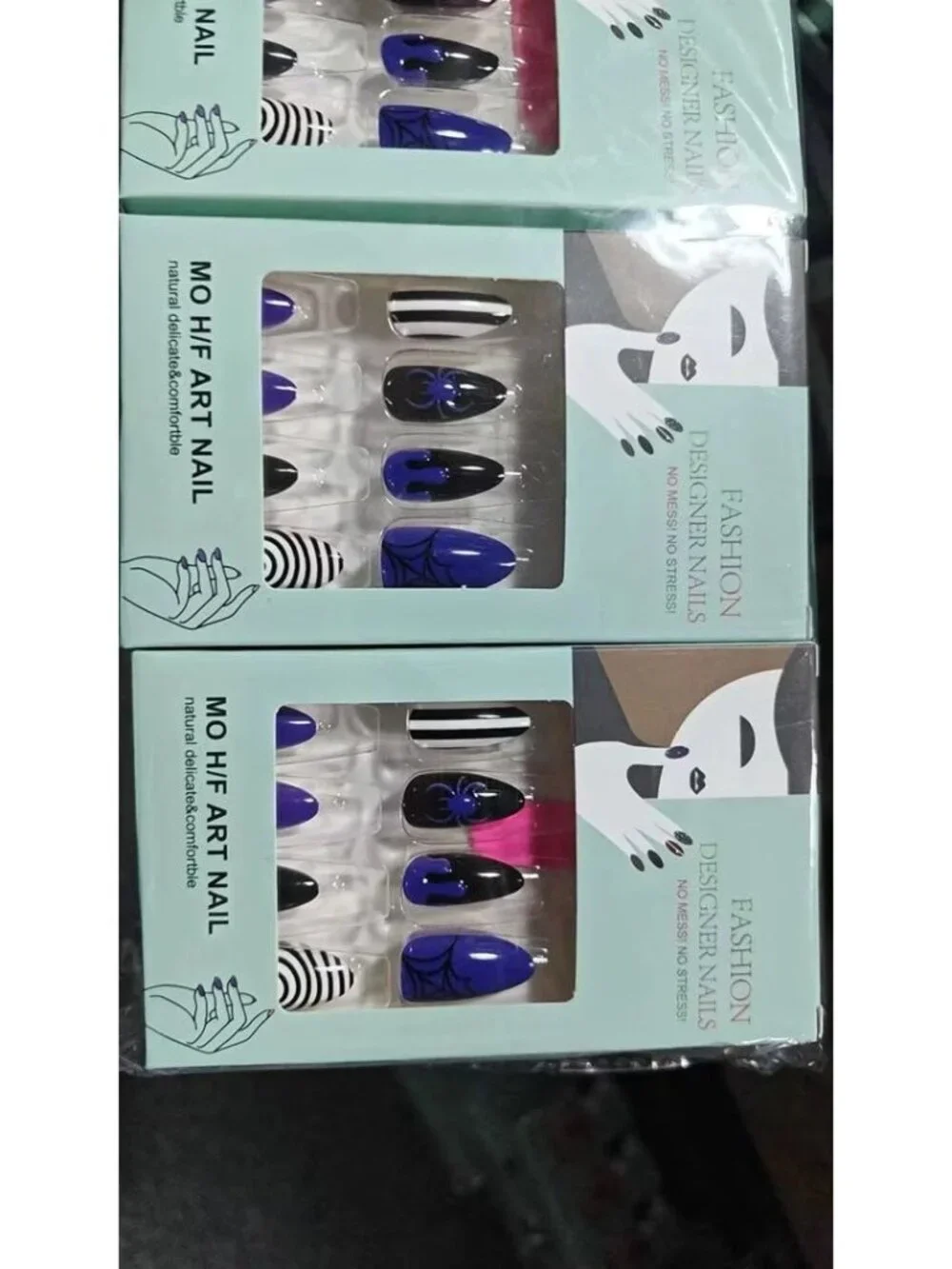 Beetlejuice-Themed Halloween Press-On Nails Purple & Black ABS Material Almond S